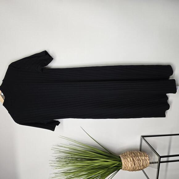 Zara Black Ribbed Midi Dress with Short Sleeves‎ XL - Picture 4 of 4